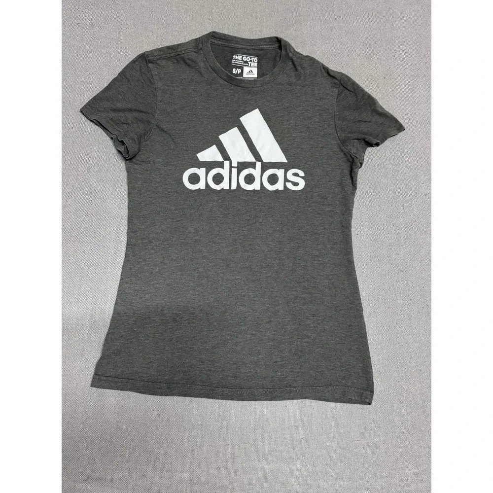 Adidas Womens Small The Go To Tee Grey Graphic T Shirt Logo